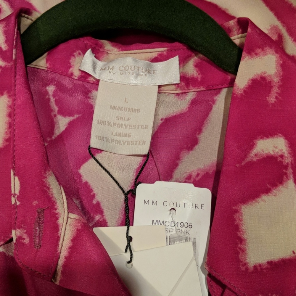 NWT MM Couture abstract pink/tan shirt dress,L - Picture 7 of 8